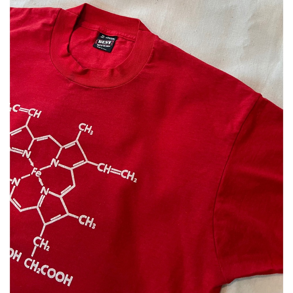 Vintage Fruit of the Loom Best Red Chemistry Molecule T-Shirt XL USA Made 90s